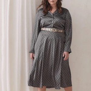 NWT Addition Elle Crepe Fit & Flare Polka Dot Midi Shirt Dress